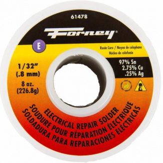Forney #F61478 Solder, LF, Electrical Repair, Rosin Core, 1/32", 8 oz.
