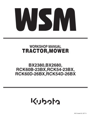 Kubota #9Y111-16340 BX2380 BX2680 & Mower Deck Work Shop Manual