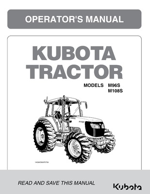 Kubota #3N600-99717 M96S M108S Operators Manual