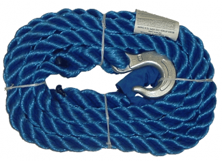 Custom Rope #T025-1 1.375" Diameter Tow Rope, 25000 Lb Tensile Strength, 20 Ft Long, 1 Loop & 1 Hook