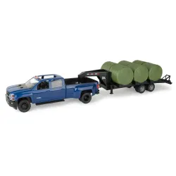 ERTL #47603 1:16 Big Farm Blue Chevy Pickup w/ Trailer & Round Bales