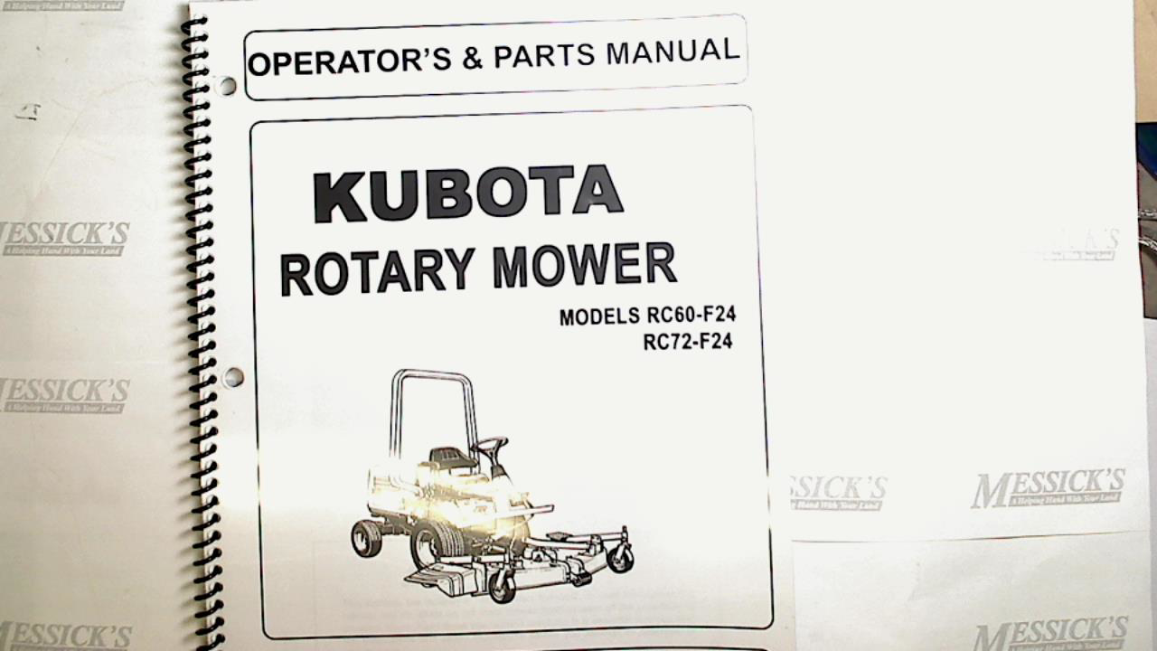 Kubota #76543-71105 RC60-F24 RC72-F24 Operator's Manual
