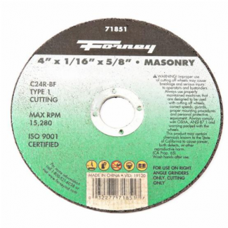 Forney #F71851 Cutting Wheel, Masonry, Type 1, 4" x 1/16" x 5/8"