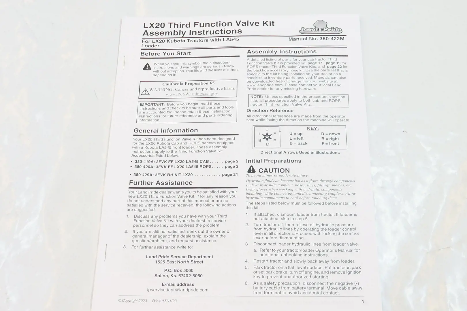 Image 3 for #380-420A 3rd Function Valve Kit For LX3520 & LX4020 ROPS Tractors w/ LA545