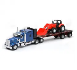 New-Ray Toys #SS-10373A 1:32 Kenworth W900 Flatbed W/ Farm Tractor