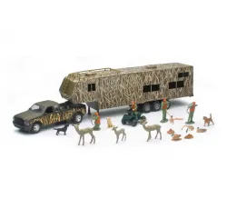 New-Ray Toys #SS-10746 1:32 Camo Pickup Truck w/ Fifth Wheel Camper & Deer Hunting Set