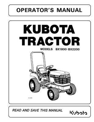 Kubota #K2561-71215 BX1800 BX2200 Operators Manual image 2