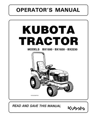 Kubota #K2571-71213 BX1500 BX1830 BX2230 Operators Manual