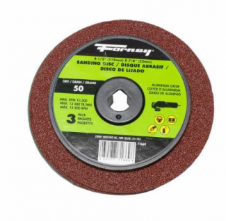 Forney #F71669 Resin Fibre Sanding Disc, Aluminum Oxide, 4-1/2 in x 7/8 in Arbor, 50 Grit