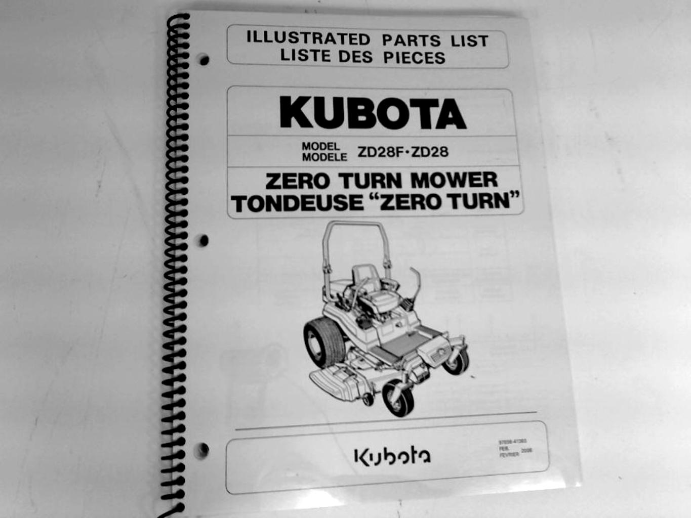 Kubota #97898-41383 ZD28 Parts Manual