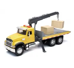 New-Ray Toys #17136 1:18 Mack Granite Roll Off Truck W/ Crane & Crate