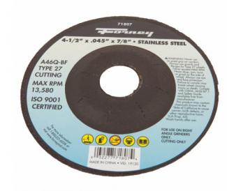Forney #F71807 Cut-Off Wheel, Stainless, Type 27, 4-1/2 in x .045 in x 7/8 in