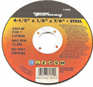 Forney #F71849 Cut-Off Wheel, Metal, Type 1, 4-1/2" x 1/8" x 7/8"