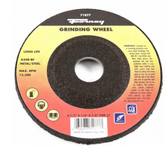 Forney #F71877 Grinding Wheel, Metal, Type 27, 4-1/2" x 1/4" x 7/8"