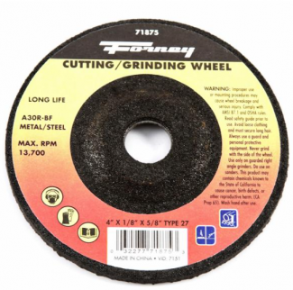Forney #F71875 Grinding Wheel, Metal, Type 27, 4" x 1/8" x 5/8"