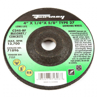 Forney #F71896 Grinding Wheel, Masonry, Type 27, 4" x 1/4" x 5/8"