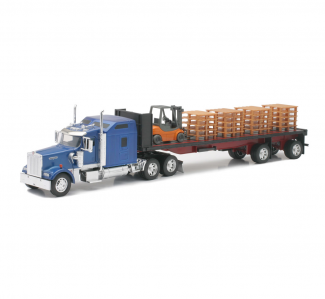 New-Ray Toys #SS-10263A 1:32 Kenworth Flatbed w/ Forklift & Pallets