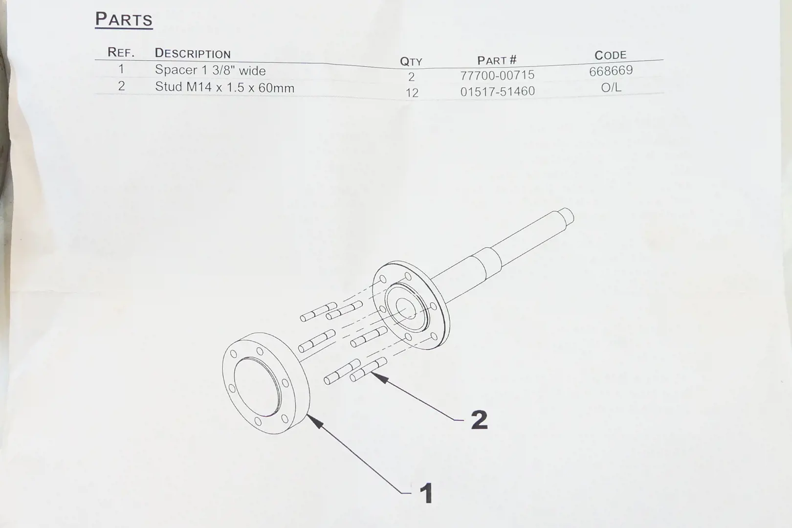 Image 2 for #B8786 1 3/8" Wheel Spacer Kit for B01 & B20 Series Tractors