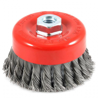 Forney #F72753 Cup Brush Knotted, 4" x .020" x 5/8"-11 Arbor