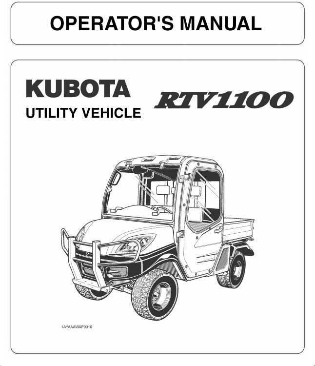 Kubota #K7711-71211 RTV1100 Operators Manual