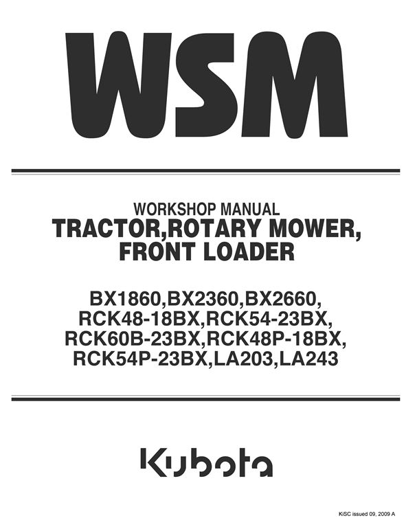 Kubota #9Y111-01952 BX1860/BX2360/BX2660 Shop Manual