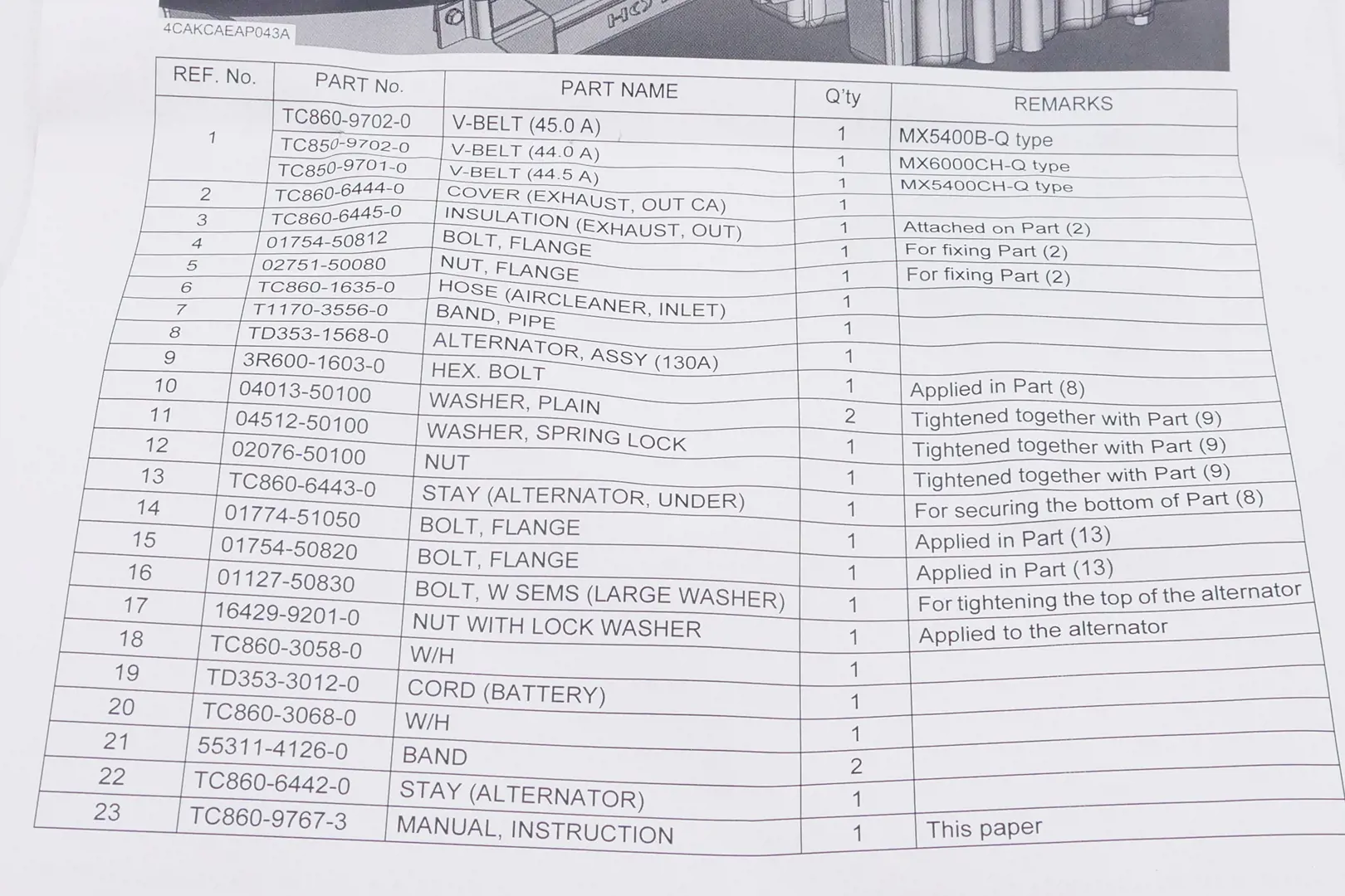 Image 2 for #MX6802 130A ALTERNATOR KT MX5400/MX6000 CAB