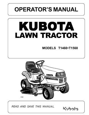 Kubota #K1132-71220 T1460,T1560 Owners Manual 