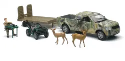 New-Ray Toys #SS-76516B 1:32 Camo Pickup Truck w/ ATV & Trailer Set