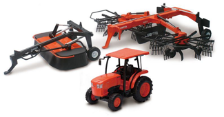 New-Ray Toys #SS-33146 1:18 Kubota Tractor w/ Rake & Disc Mower